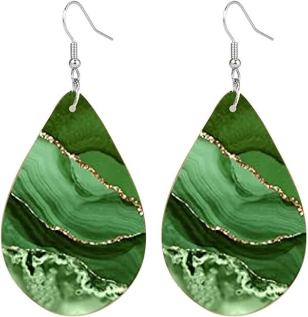 2 Pair Double-Sided Rainbow Print Wooden Teardrop Earrings